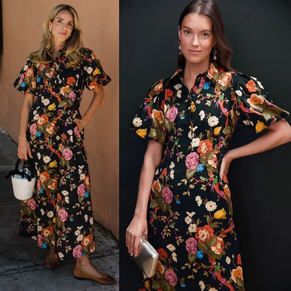 Tuckernuck Delaney Baroque Midi Dress Black Floral Size XS - Picture 2 of 10